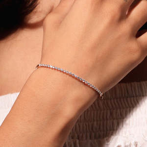 Classic Moissanite Tennis Bangle Bracelet Round Cut Diamond Look Elegant Fine Jewelry Gift for Her Wedding Anniversary Dainty Go - Product Image 1