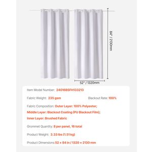 Set di 2 Tende Oscuranti da 84 Pollici di Lunghezza, 52 Pollici di Larghezza Ciascuna, 100% Oscuranti, Isolanti Termici, con 3 Ganci - Product Image 4