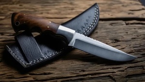 Cuchillo de Caza Hecho a Mano de Acero Inoxidable de Grado Industrial con Mango de Madera y Funda de Cuero para Acampar al Aire Libre - Product Image 3