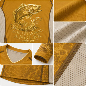 Custom <b>Gold</b> Foil Men’s Fishing Jersey Long Sleeve UV Protection Performance Fishing Shirt Moisture Wicking Polyester <b>Mesh</b> Angler - Product Image 5