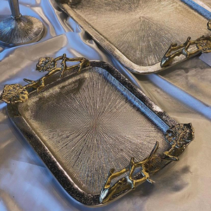 Luxury Designer Golden Plated Elegant Shape Aluminum Metal <b>with</b> <b>Handles</b> Wedding Party Use Storage <b>Trays</b> - Product Image 4
