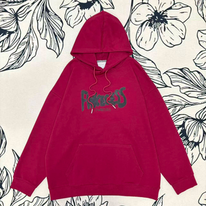 Áo hoodie quá khổ Màu Đỏ phù hợp cho cả nam và nữ áo thun cotton nguyên chất tùy chỉnh thời trang với hoa văn in - Product Image 1