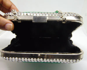 Bolso de mano étnico indio de metal con mosaico de piedras y joyas, hecho a mano, para fiesta nupcial, regalo para mujer, Lowellcraft.com - Product Image 3