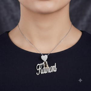 Customizable Features 925 Silver Cursive Initial Alphabet Letter Necklace with Heart Clasp Iced Lab grown diamond Pendant Charms - Product Image 2