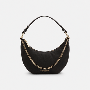 Black OrganicLeather Eco-Friendly Durable Fashion Crescent Sling Shoulder Bag Chain Strap <b>Zip</b> Hobo <b>Purse</b> Women Outdoor Custom - Product Image 3