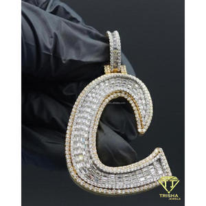 Hip Hop <b>Iced</b> Out C Letter Pendant Moissanite Diamond Gold <b>Chain</b> Bling Initial Necklace Statement Jewelry Gift - Product Image 4