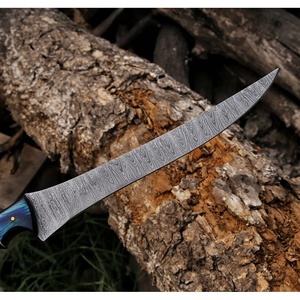 Couteau à filet en acier Damas forgé à la main Ahmad Fabric, avec manche en bois ambidextre, finition mate, lame de 7 pouces, étui en cuir - Product Image 4
