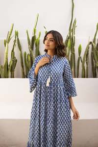 Vestido Maxi Boho Estampado 100% Algodón Ecológico con Borlas, Cuello Mandarín, Manga Campana, Corte Holgado, Patrón Geométrico, Formal, Verano - Product Image 5
