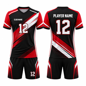 Camiseta de Voleibol Unisex Personalizada, Negra, Roja y Blanca, Sublimada, Transpirable, Uniforme de Equipo, Talla Adulto - Product Image 1