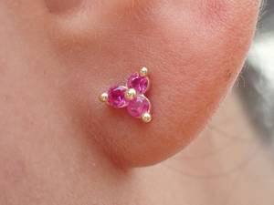Pink Sapphire <b>Stud</b> Earring 925 Sterling <b>Silver</b> 14K Gold Plated Cluster Prong Set September Birthstone Gift - Product Image 3