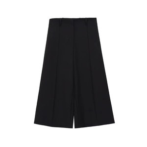 Pantalones Culottes de Cintura Alta con Pliegues para Mujer, Pantalones Anchos de Color Sólido, Estilo Minimalista, Tela de Poliéster Antiarrugas, para Verano - Product Image 1