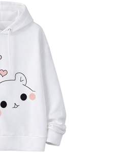 White Cartoon Printed <b>Hoodie</b> & Black <b>Jogger</b> Pants Set Women Fleece Pullover Sweatshirt With <b>Matching</b> Trousers Cute Casual Outfit - Product Image 3