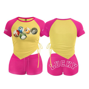 Premium 220 GSM nylon spandex <b>booty</b> short set black pink piping side panels custom heat transfer logo T shirt and <b>booty</b> short - Product Image 2