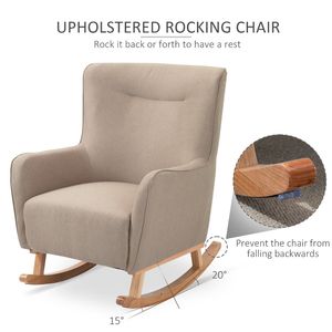 Poltrona Moderna in Microfibra Greige, Sedia a Dondolo per Camera da Letto, Resistente con Struttura in Quercia - Product Image 3