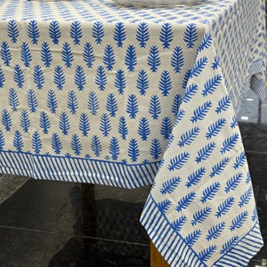 Printed Cotton <b>Tablecloth</b> Blue Leaf Pattern Classic Style Washable Home Use Washable Handmade from India - Product Image 4