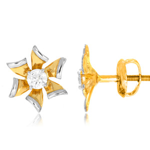 18K Yellow Gold Pinwheel Flower Diamond Stud <b>Earrings</b> Round Lab Grown Diamond Floral Design <b>Fine</b> Jewelry for Women - Product Image 3