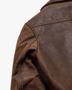 Chaqueta de Cuero Genuino Marrón para Hombre, Cuello Camisero, Cierre de Cremallera, Corte Regular, Estilo Motero, para Otoño - Product Image 3