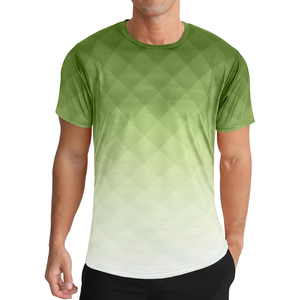 Camiseta de Manga Corta para Hombre, Cuello Redondo, Patrón Geométrico Degradado, Transpirable, Tejido de Punto, Corte Regular, Informal, Verde a Blanco, para Gimnasio - Product Image 5