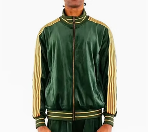 <b>Men</b> Green <b>Velvet</b> Tracksuit Full Zip <b>Jacket</b> And Jogger Pants Striped Design Sporty Casual Two Piece Set Autumn Wear - Product Image 4