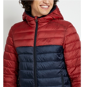 Men's Solid Color Blocking Canvas Puffer <b>Jacket</b> <b>Red</b> Navy Winter Casual Zipper Closure <b>Waterproof</b> Windproof - Product Image 5