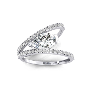 Bague de mariage en or massif 14 carats avec diamant de laboratoire taille poire, micro-pavé délicat à double sangle et 44 diamants d'appoint, certifiée IGI - Product Image 2