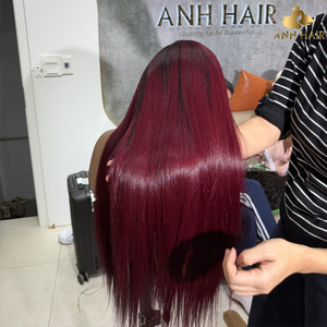Burgundy Straight Lace Front <b>Wig</b> Dark Root 99J Glueless Vietnamese Remy Human Hair Full Volume Long <b>Wig</b> Wholesale - Product Image 2