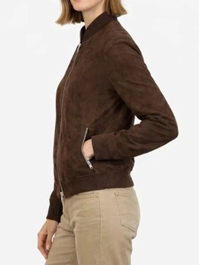 Brown <b>Suede</b> Bomber <b>Jacket</b> Zipper Closure Turn-down Collar Casual Slim Fit Autumn Wear Casual shacket with pockets Winter <b>leather</b> - Product Image 4