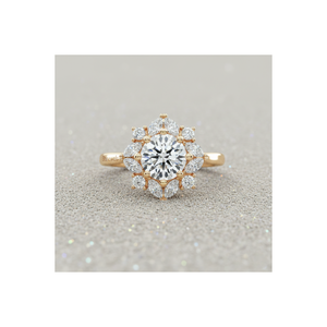 แหวนหมั้นวินเทจทรงมาควิสประดับเพชรแบบกลุ่ม ล้อมเพชรแบบฮาโล ชุบทองคำสีกุหลาบ พร้อมใบรับรอง - Product Image 1