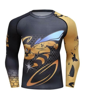 Men's Long Sleeve Sublimation Printed <b>Bee</b> Pattern Quick Dry Slim Fit Sporty <b>T</b>-<b>Shirt</b> O-Neck - Product Image 1