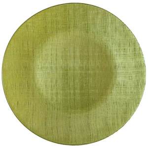 Assiette de présentation en verre de conception rétro, fabriquée à la machine, ronde, texturée en lin, vert, bleu, blanc, pour la maison, les mariages, les fêtes et les banquets - Product Image 1
