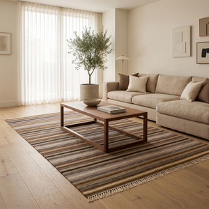 Alfombra DECORDEC de Lana, Tejida a Mano, con Rayas Horizontales Finas y Texturizadas, Antideslizante, Ecológica, Gruesa, Estilo Moderno para Dormitorio y Sala de Estar - Product Image 3