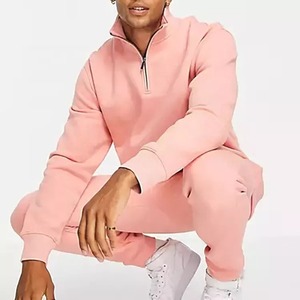 Ensemble de survêtement sportif ZRROPS INDUSTRY pour homme, rose, demi-zip, séchage rapide, hiver, 2 en 1, couleur unie, sweat-shirt à manches longues, pantalon de jogging - Product Image 3