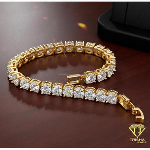 Pulsera Clásica Color Oro con Piedras Redondas Transparentes Repetidas, Joyería de Moda Refinada para Colecciones al por Mayor - Product Image 3