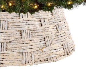 Whitewashed Water Hyacinth <b>Christmas</b> <b>Tree</b> Collar Detachable Woven Xmas <b>Tree</b> <b>Base</b> Ring Cover <b>For</b> Holiday Decoration - Product Image 4