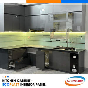 Panel interior de PVC No.1 Fábrica de fabricación de Vietnam Armarios de cocina de estilo moderno con vidrio verde - Product Image 6