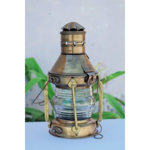 Vintage <b>Brass</b> Cylindrical <b>Lantern</b> with Glass Panel Durable Finish for Home Decoration - Product Image 4