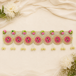 Handmade Floral Pearl Bandhanwar Toran Door Hanging Pink Gold Meenakari Wedding Home Decor Wall Hanging Festive <b>Decoration</b> - Product Image 1
