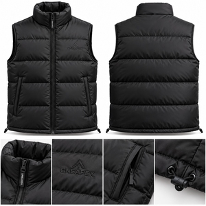 Chaqueta sin mangas negra para hombre, con cuello alto y cremallera, para invierno, ropa de calle, personalizada, con etiqueta privada, OEM - Product Image 6