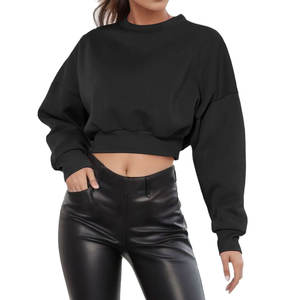 Haut court à capuche pour femme, style streetwear, automne, décontracté, couleur unie, manches longues, avec badge, couleurs personnalisables, vêtements de sport - Product Image 2