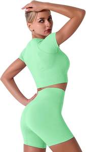 Conjunto Deportivo de Yoga sin Costuras para Mujer, Top Corto y Pantalones Cortos para Entrenamiento, Running y Gimnasio, de Alta Calidad - Product Image 4