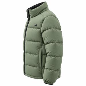 Veste d'hiver unisexe matelassée à col montant, coupe-vent, verte, rembourrée, service OEM, réversible, respirante - Product Image 3
