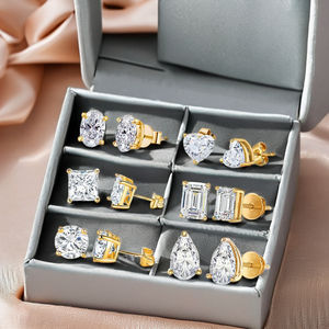 Pendientes de tuerca con cierre de rosca de oro macizo de 10K, con moissanita VVS brillante, geométricos, modernos y personalizados, de la marca SHRAMAN DIAMOND, al por mayor. - Product Image 5