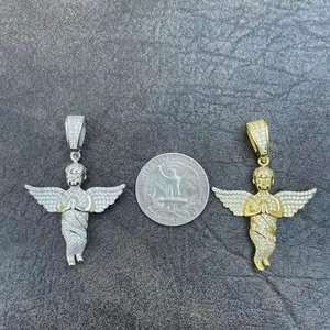 Colgantes y Dijes Finos Unisex de Plata de Ley 925 con Moissanita de Corte Brillante y Engaste de Bisel, con diseño de Manos Orando de Ángel Bebé Querubín, Estilo Hip Hop - Product Image 3