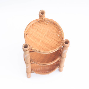 3-Tier Vintage Geometric Bamboo Shelf Eco-Friendly Multifunction Food <b>Storage</b> Handmade Woven <b>Basket</b> for Decor - Product Image 3