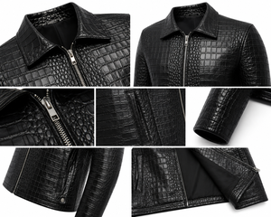 Dumela Men's Black Leather Jacket <b>Canvas</b> <b>Plain</b> Dyed Motor Biker Style Stand Collar Zipper Closure Slim Fit Solid - Product Image 3