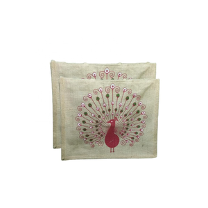 Sac à provisions en jute écologique de qualité supérieure pour femme de style bohème avec poignée rembourrée tissée et imprimé paon sans azo - Product Image 3