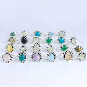 Anillos de Piedras Preciosas Naturales Variadas para Mujer, Estilo Vintage, Chapados en Plata de Ley, Joyería al por Mayor Bismillah Gems - Product Image 1