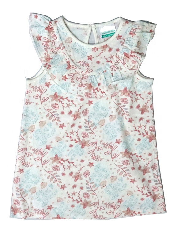 Футболки для маленьких девочек с принтом и оборками на рукавах из 100% хлопка, топы, футболки, одежда из бангладеш