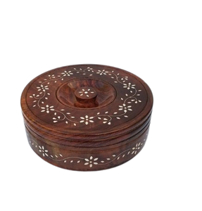 Handmade Engraved Wood Roti Serving Box <b>Wooden</b> Chapati Box Casserole Roti <b>Boxes</b> With <b>Wooden</b> Lid Round Shape Roti Box - Product Image 5