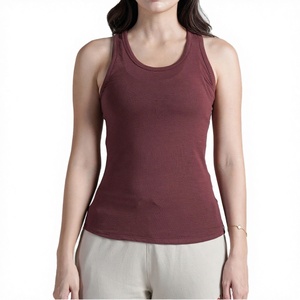 เสื้อกล้ามรัดรูปทรง Racerback สำหรับผู้หญิง คอกลม แขนกุด เหมาะสำหรับออกกำลังกาย โยคะ แห้งเร็ว ชุดออกกำลังกาย - Product Image 1